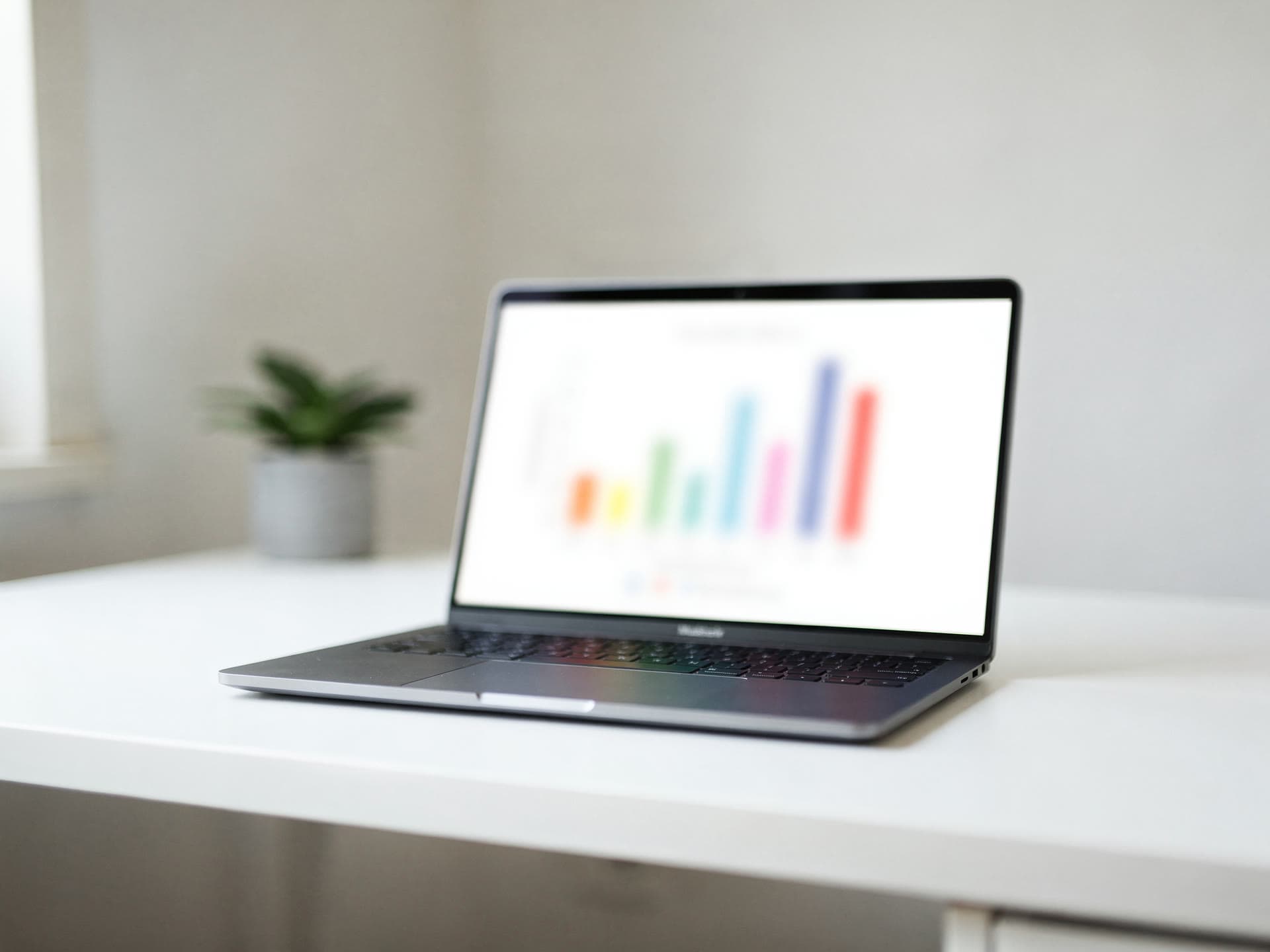 A bright airy desk with a laptop showing a simple clean rate breakdown